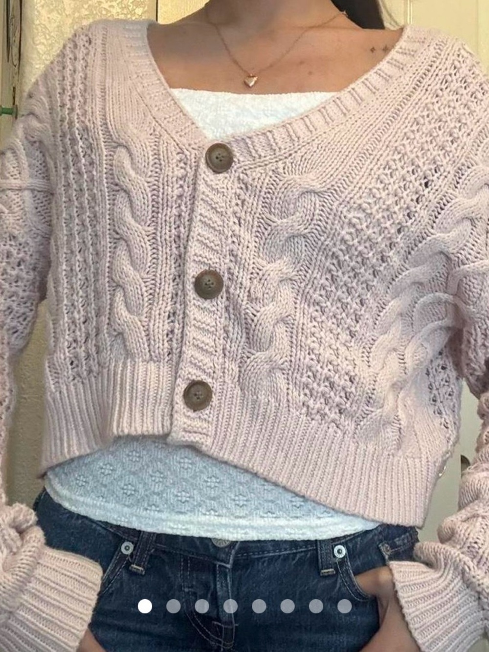 Aeropostale Light Blush Pink Cable-Knit V-Neck Button Cardigan